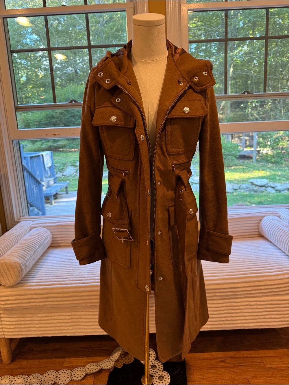 Laundry by Shelli Segal Hooded Military Inspired Belted Wool Coat